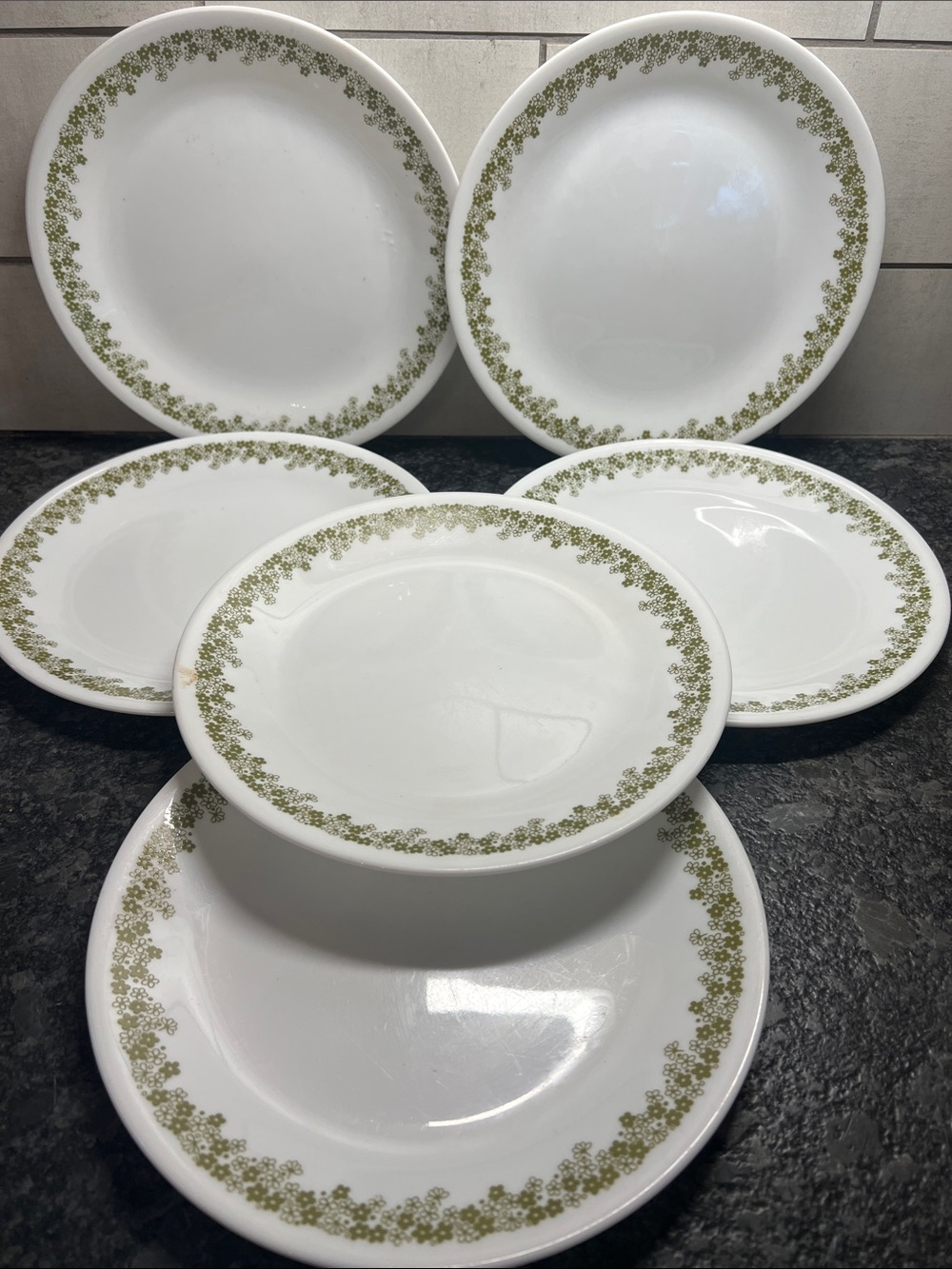 Corelle Crazy Daisy Luncheon Plates with Olive Green Floral Border - Set of 6